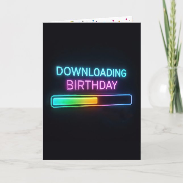 Neon Birthday Computer Downloading Bar Kort (Framsida)