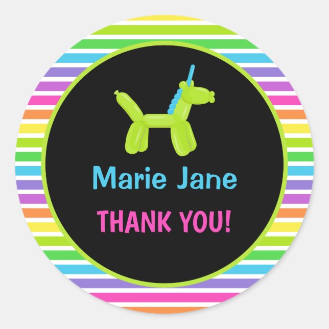 NEON BIRTHDAY DJUR BALLOONS RUNT KLISTERMÄRKE (Framsida)