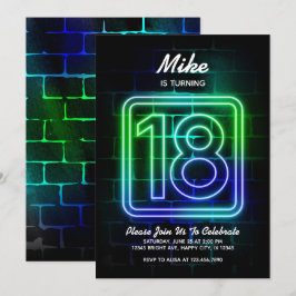Neon Birthday-inbjudan till Boy 18:e födelsedagen Inbjudningar
