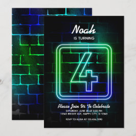 Neon Birthday-inbjudan till Boy 4e födelsedagen Inbjudningar