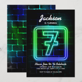 Neon Birthday-inbjudan till Boy 7:e Birthday Inbjudningar