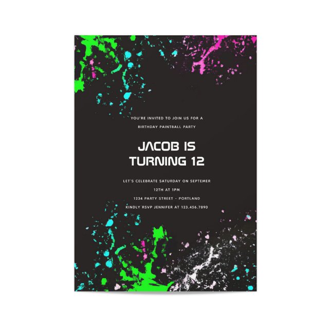 Neon Birthday Paintball Party Inbjudningar (Skapare uppladdad)