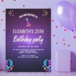 Neon Birthday Party Invitation Brick Wall Style Inbjudningar