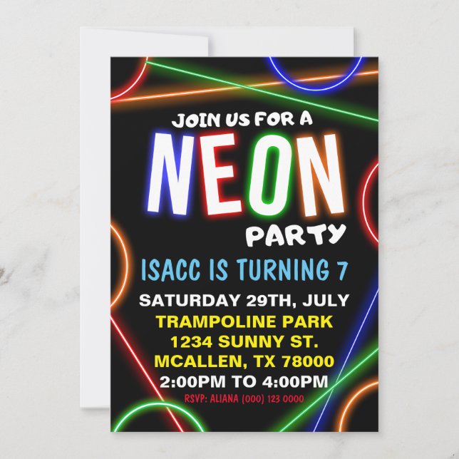 Neon Birthday Party Invitation Inbjudningar (Framsida)