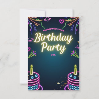 Neon Birthday Party Invitations Customizable Inbjudningar