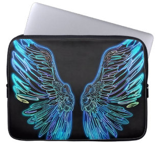 Neon Black and Blue Angel Vingar Laptop Fodral