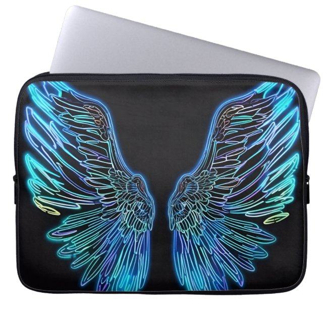 Neon Black and Blue Angel Vingar Laptop Fodral (Framsidan)