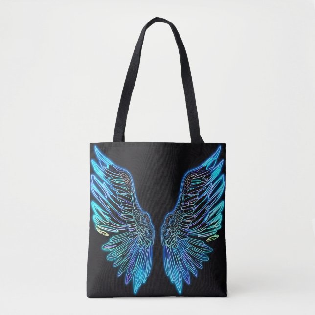 Neon Black and Blue Angel Vingar Tygkasse (Framsida)