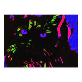 Neon Black Cat med Glowing Ögon Fototryck