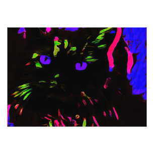 Neon Black Cat med Glowing Ögon Fototryck