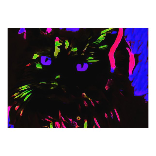 Neon Black Cat med Glowing Ögon Fototryck (Framsidan)