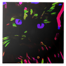 Neon Black Cat med Glowing Ögon Kakelplatta