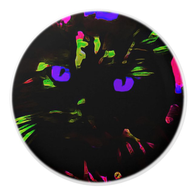 Neon Black Cat med Glowing Ögon Knopp (Framsidan)