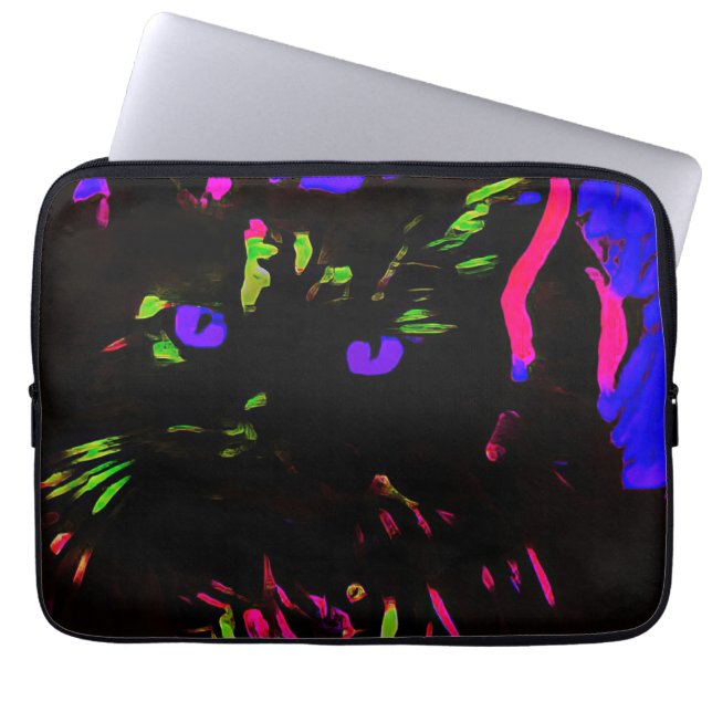Neon Black Cat med Glowing Ögon Laptop Fodral (Framsidan)