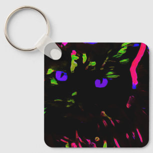 Neon Black Cat med Glowing Ögon Nyckelring