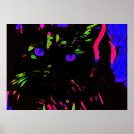 Neon Black Cat med Glowing Ögon Poster