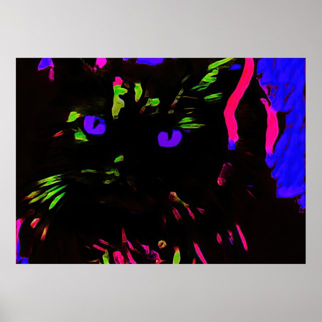 Neon Black Cat med Glowing Ögon Poster (Framsidan)