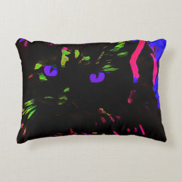 Neon Black Cat med Glowing Ögon Prydnadskudde