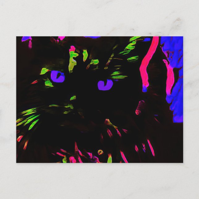 Neon Black Cat med Glowing Ögon Vykort (Framsida)