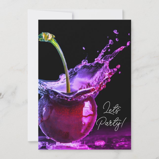 Neon Black Cherry Party-inbjudan Inbjudningar (Framsida)