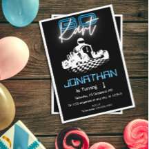 Neon Black Go-Kart Birthday-inbjudan