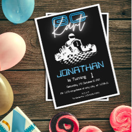 Neon Black Go-Kart Birthday-inbjudan Inbjudningar