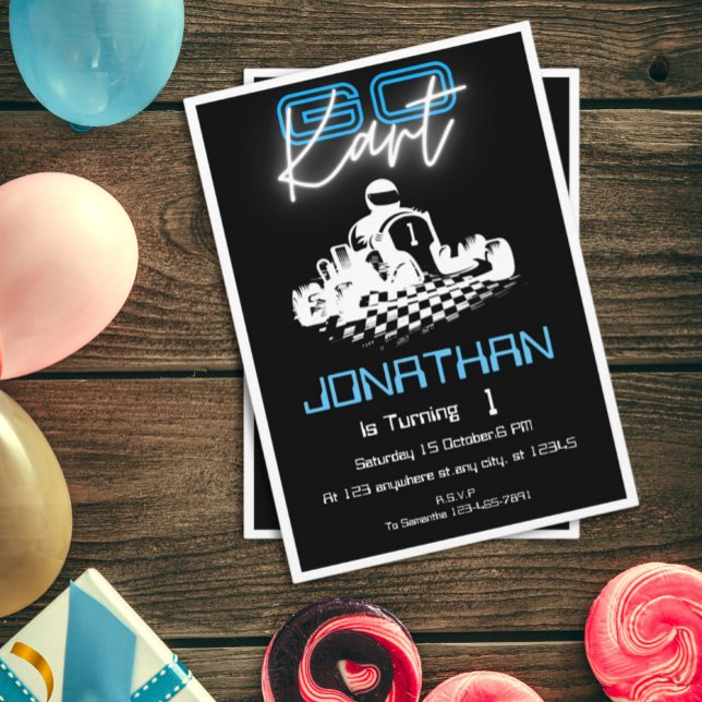 Neon Black Go-Kart Birthday-inbjudan Inbjudningar (Skapare uppladdad)
