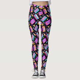 Neon & Black Trendig 80's Cassette Music Leggings