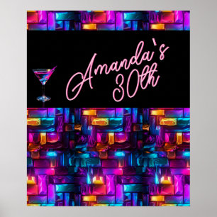 Neon Blacklight Abstrakt Stached Glass Cocktail Poster