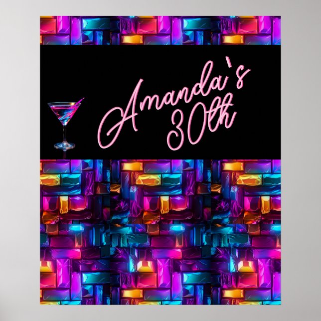 Neon Blacklight Abstrakt Stached Glass Cocktail Poster (Framsidan)
