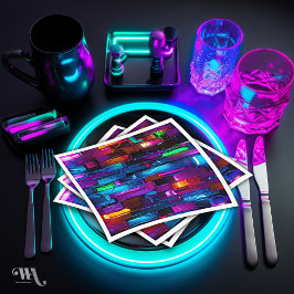 Neon Blacklight Abstrakt Stached Glass Pappersservett