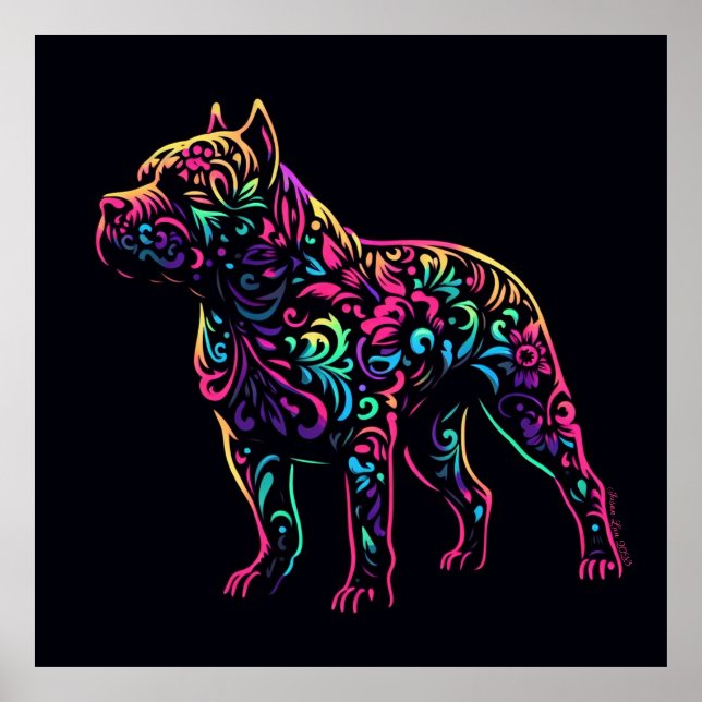 Neon Blacklight American Bully Art Poster (Framsidan)