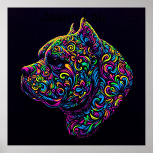 Neon Blacklight American Bully Art Poster
