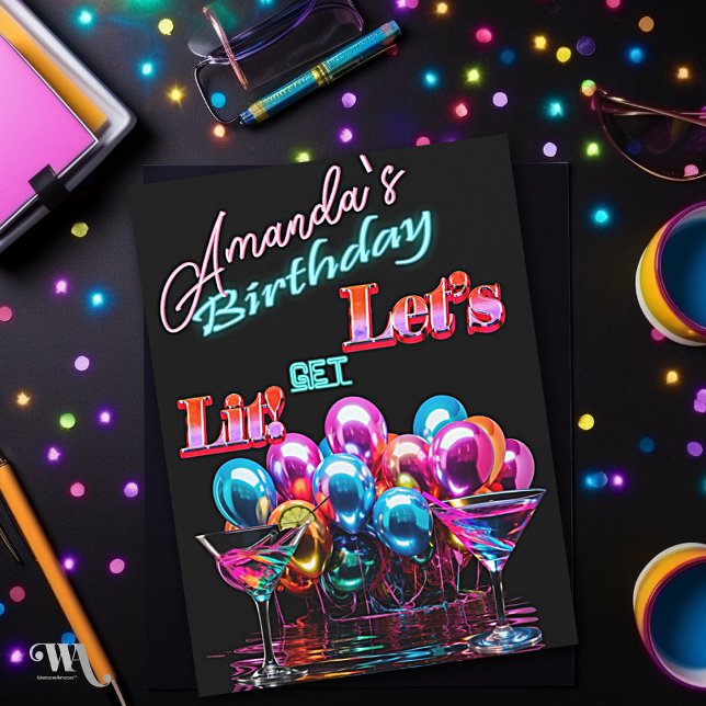 Neon Blacklight Balloons Cocktail Birthday Inbjudningar (Skapare uppladdad)