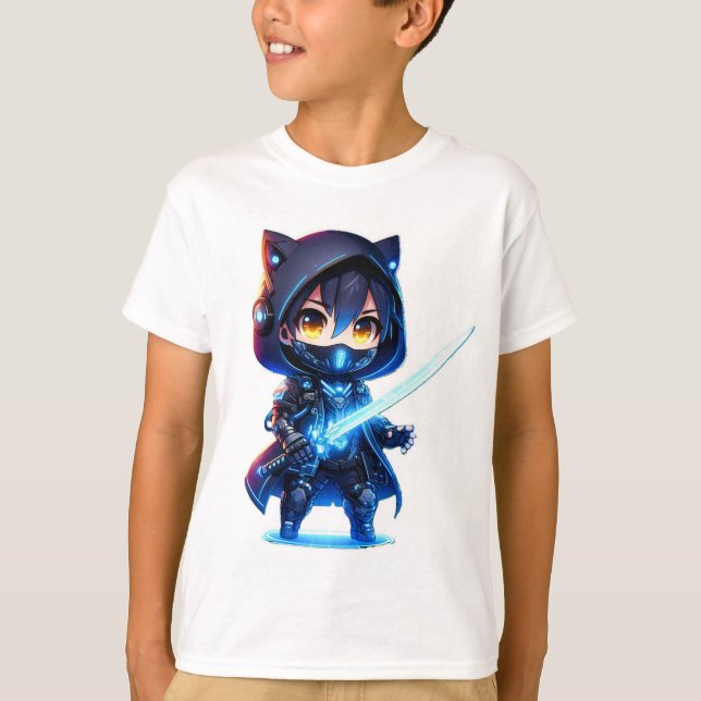 Neon Blade - Chibi Cyber Ninja T Shirt (Framsida)