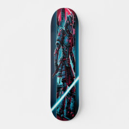 "Neon Blade Warrior: Cyberpunk Samurai Mini Skateboard Bräda 18,5 Cm