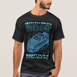 Neon Blåprint Himmelslinje R34 Techwear Grafisk T Shirt