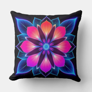 🌸 Neon Blomma Blått Ljus Abstrakt Rum 🌙 Kudde