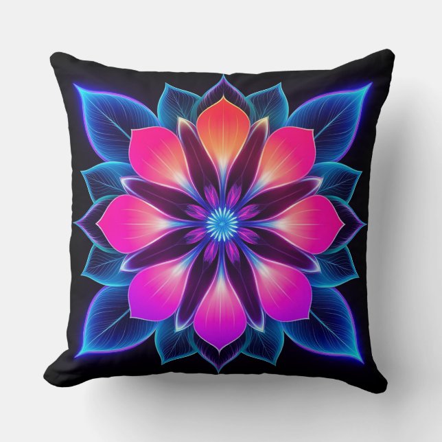 🌸 Neon Blomma Blått Ljus Abstrakt Rum 🌙 Kudde (Framsida)