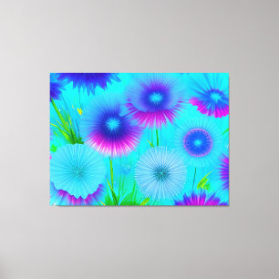 Neon Blommigt Blue Lila blommor Wrapped Canvas