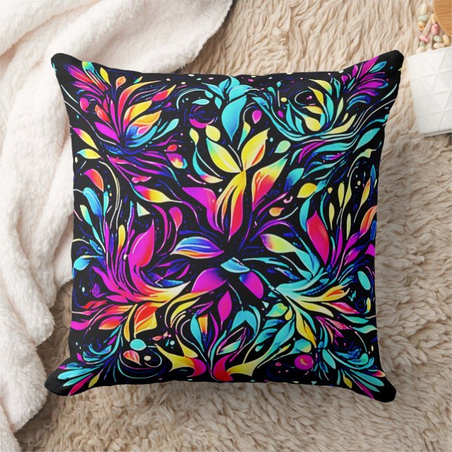 Neon Blommigt Burst Art Kudde (Filt)