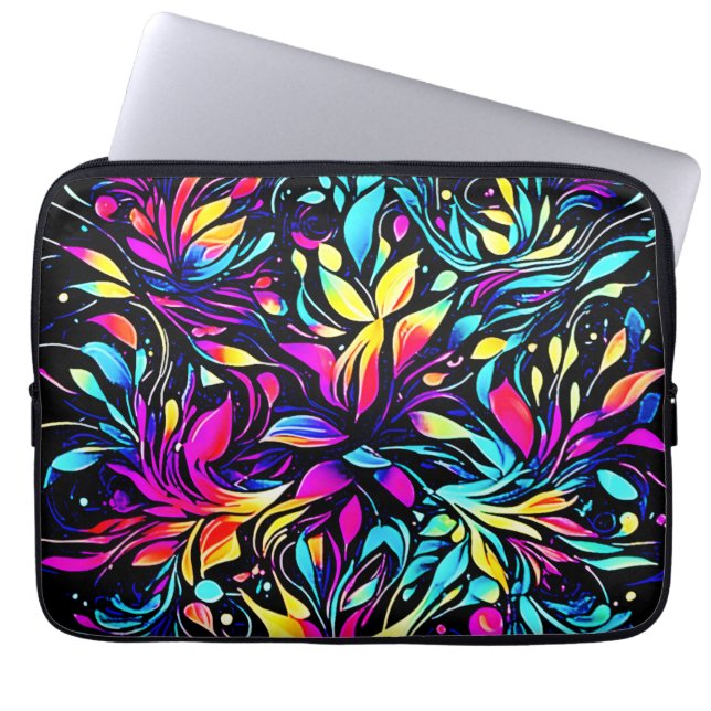 Neon Blommigt Burst Art Laptop Fodral (Framsidan)