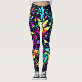 Neon Blommigt Burst Art Leggings