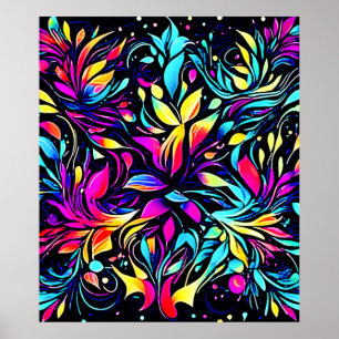 Neon Blommigt Burst Art Poster