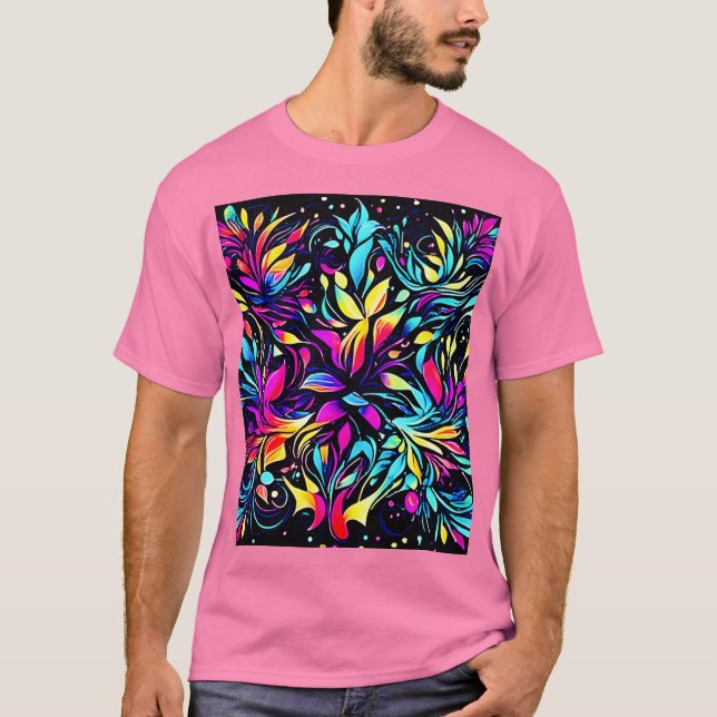 Neon Blommigt Burst Art T Shirt (Framsida)