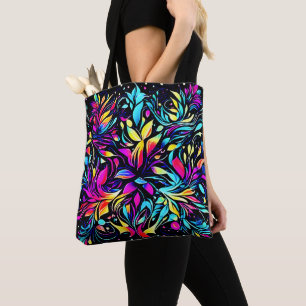 Neon Blommigt Burst Art Tygkasse