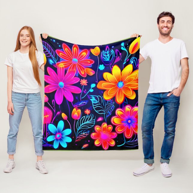 Neon Blommigt Fantasy Fleecefilt (På plats)