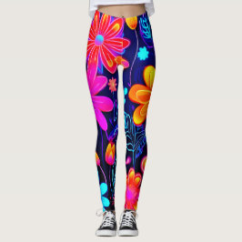 Neon Blommigt Fantasy Leggings