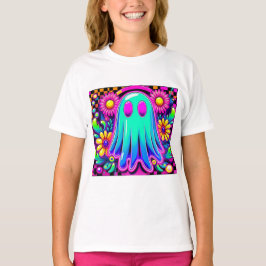 Neon Blommigt Retro Ghost Halloween T Shirt