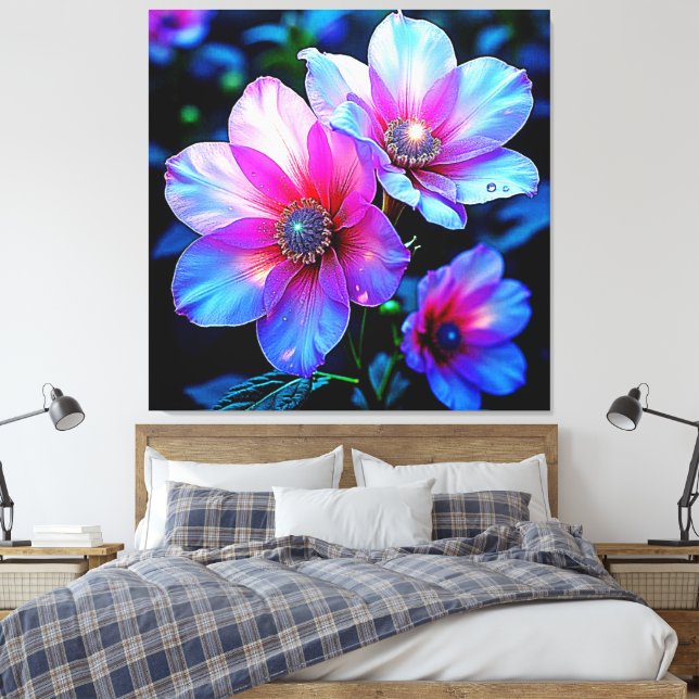 Neon Bloom Flower Magic Glow Design Canvastryck (Insitu (sovrum))